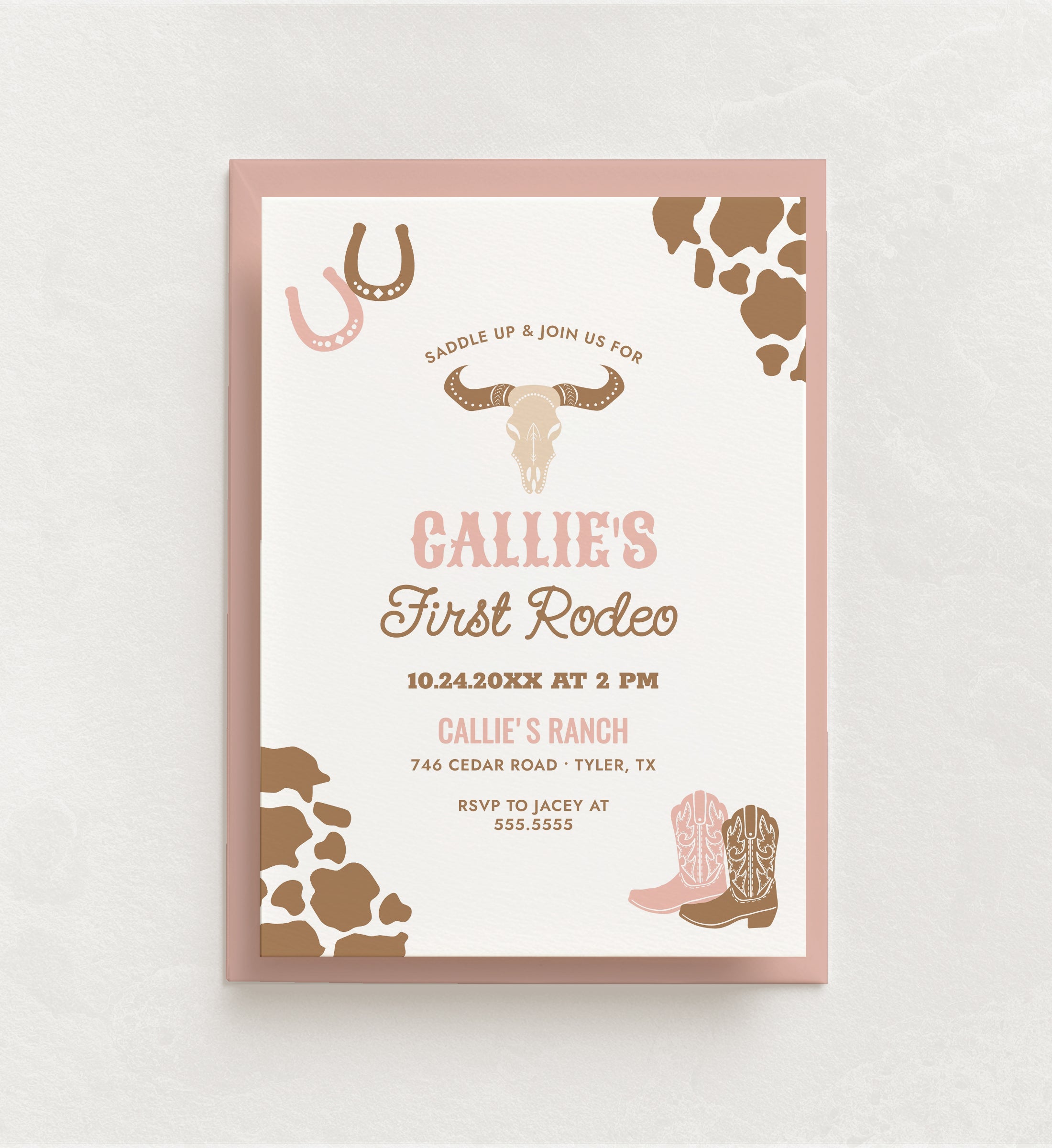 Editable Pink First Rodeo Birthday Party Invitation Template - Little ...