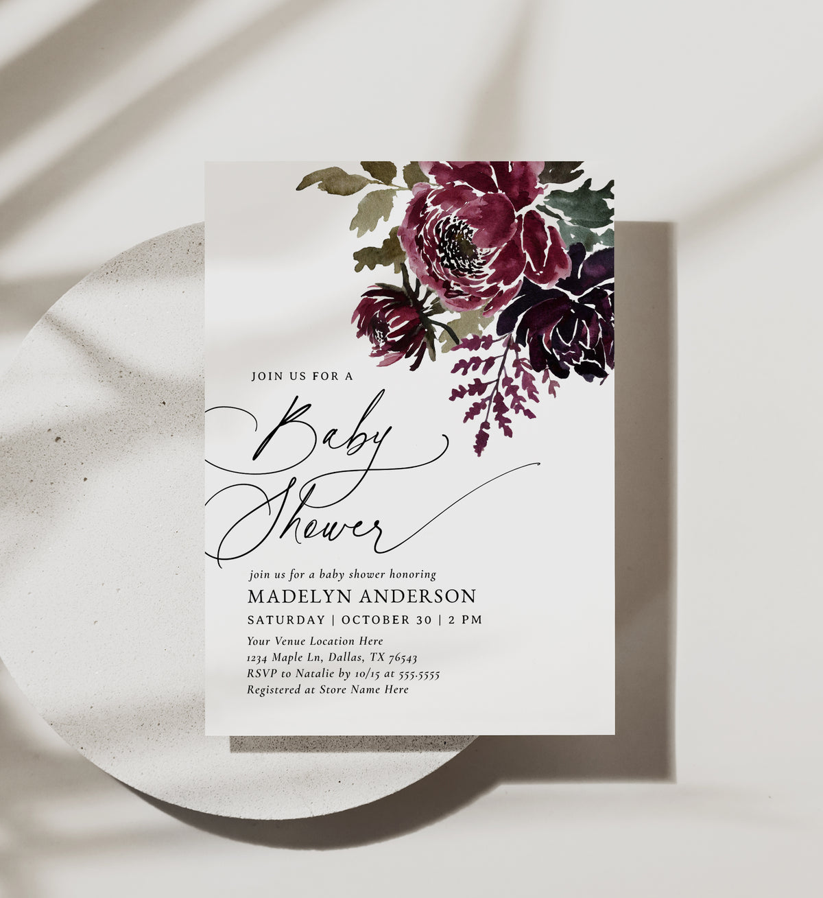 Dark Halloween Floral Baby Shower Invitation