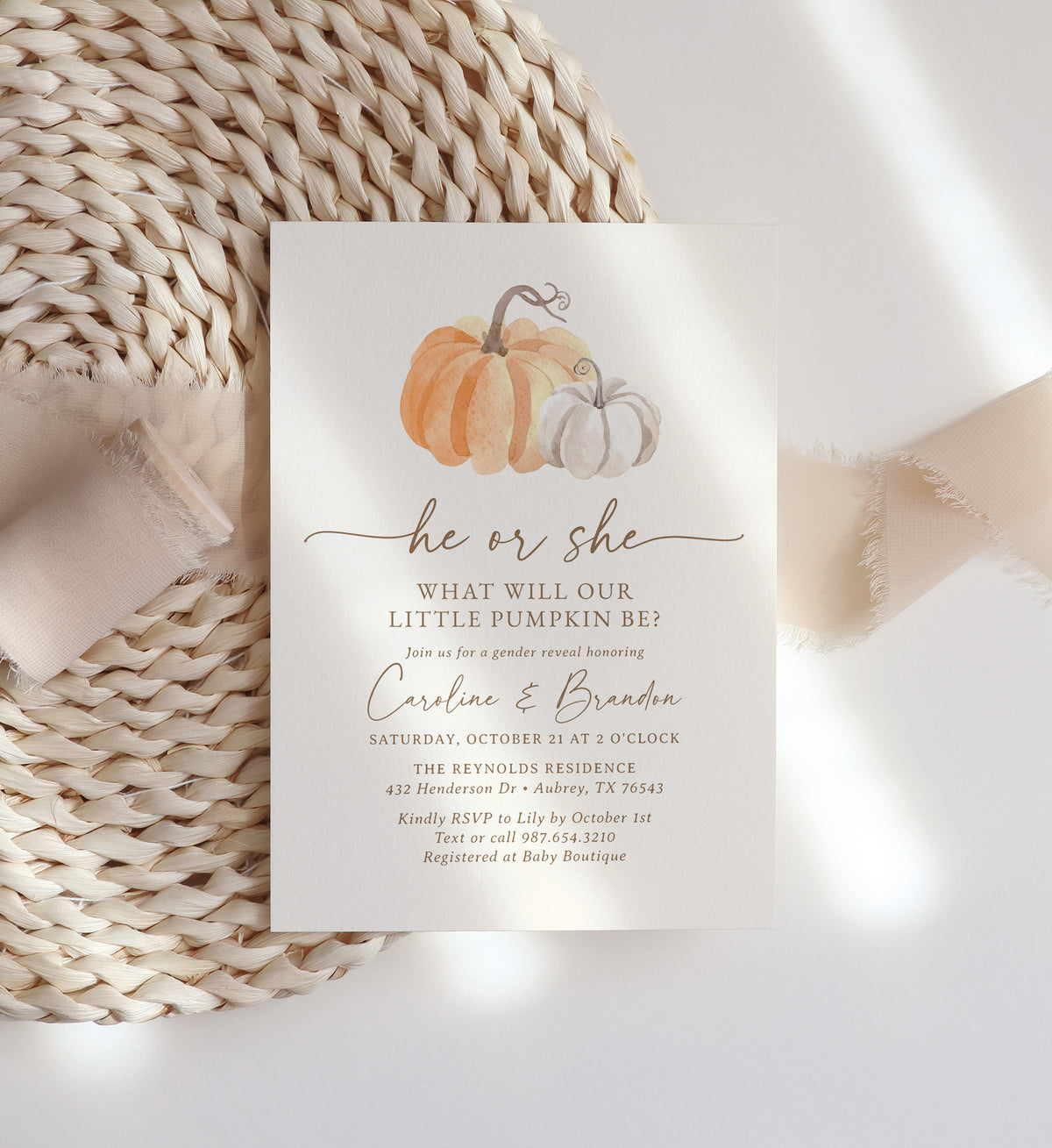 Pumpkin Gender Reveal Invitation Template