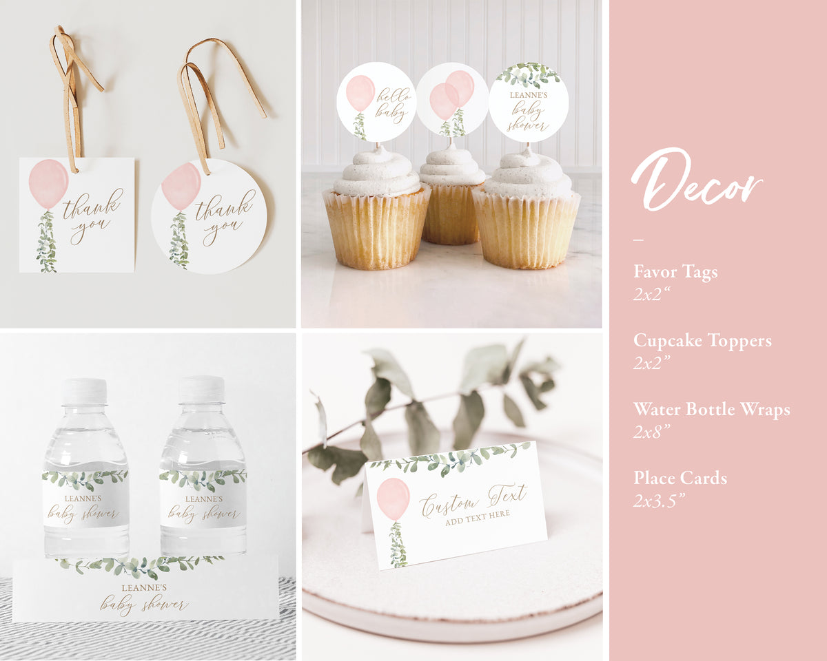 Editable Pink Balloon Baby Shower Invitation Bundle