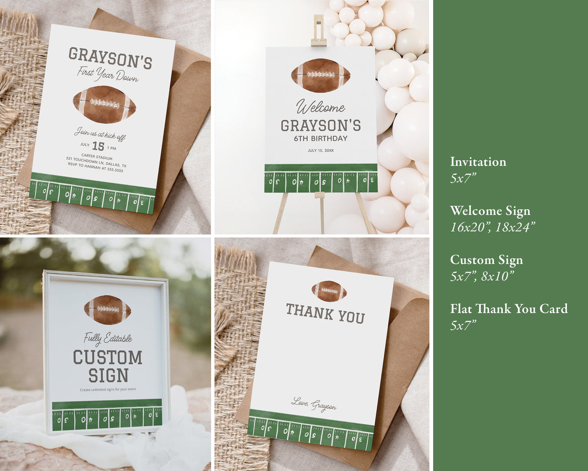 Editable Football 1st Birthday Bundle