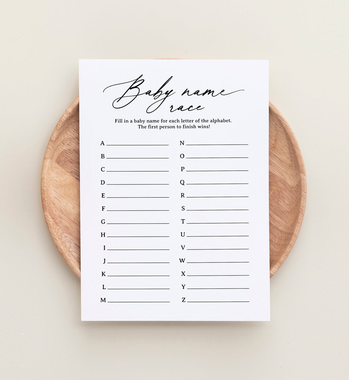 Minimalist Black Script Baby Name Race Template