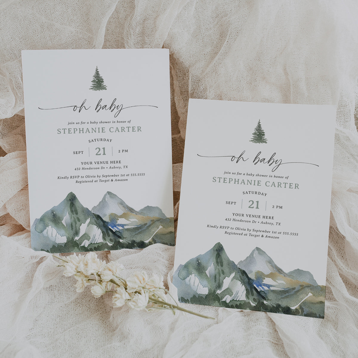 Mountain Pine Tree Baby Shower Invitation