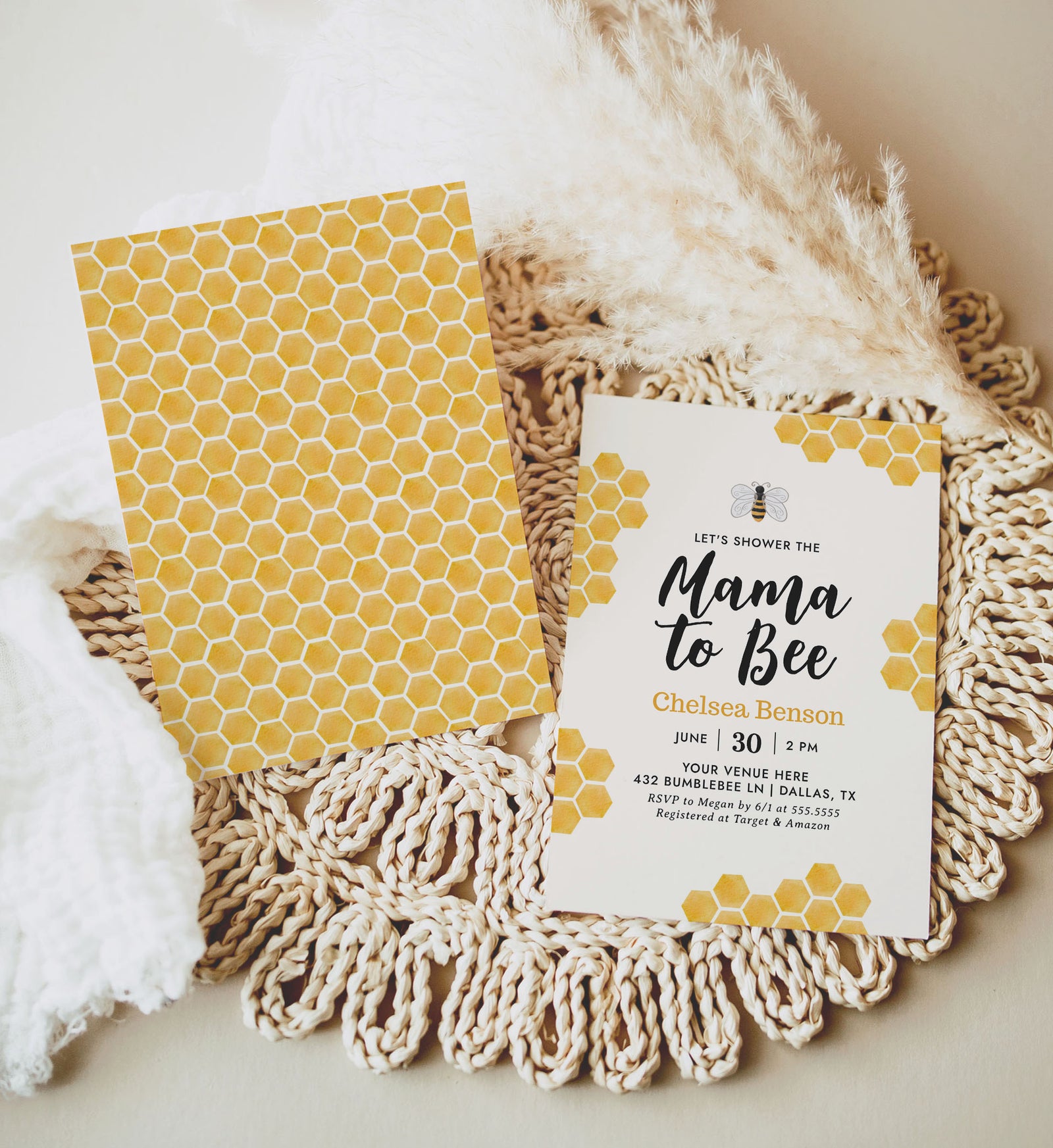 Mama to Bee Honeycomb Baby Shower Invitation