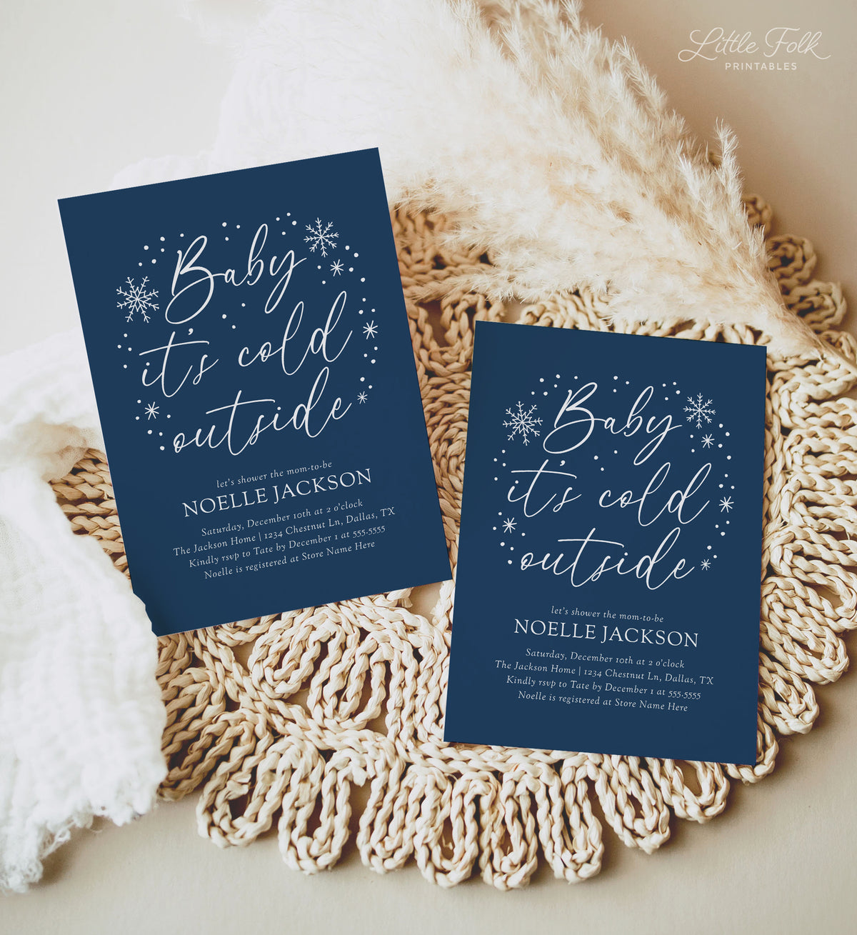 Blue Snowflake Baby Shower Invitation Template