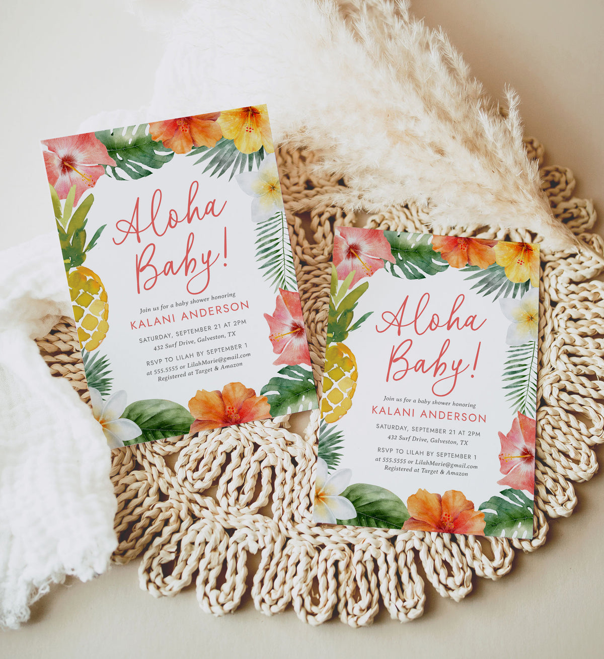 Aloha Tropical Baby Shower Invitation Template
