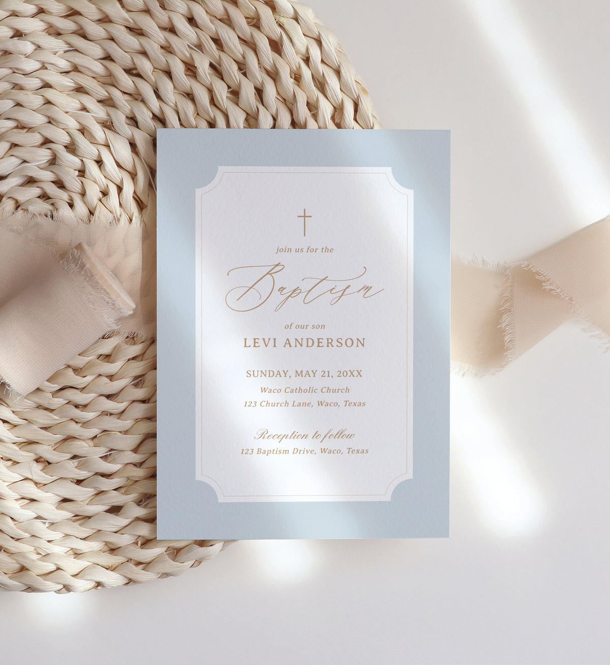 Minimalist Blue Border Baptism Invitation Template