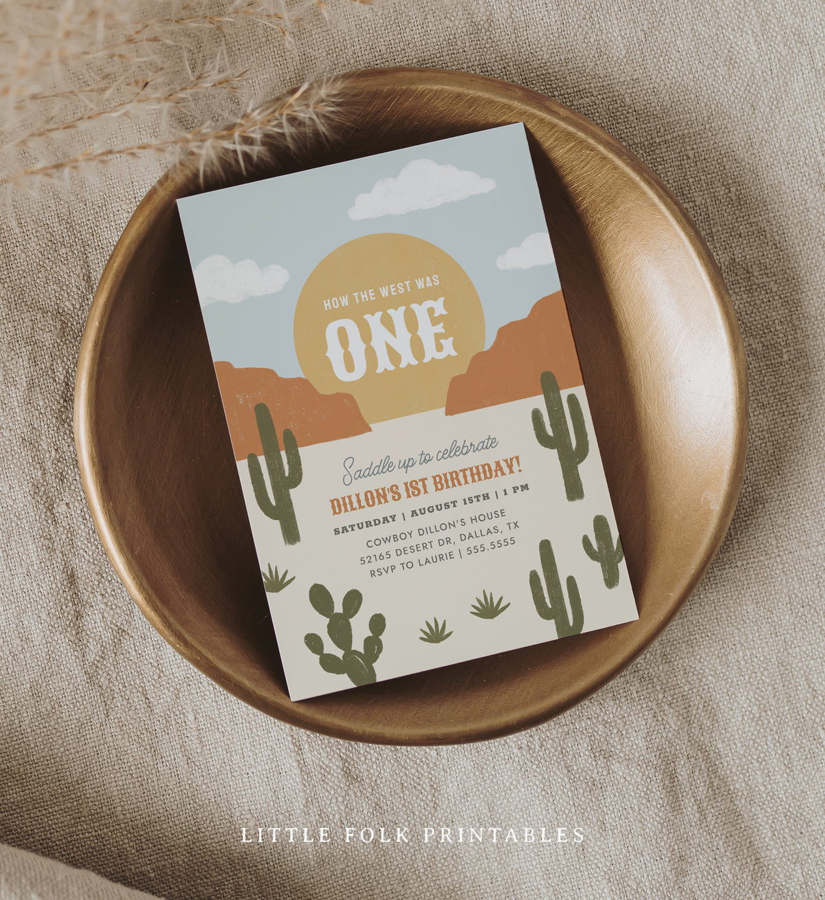 Editable How the West Was One Birthday Invitation Template