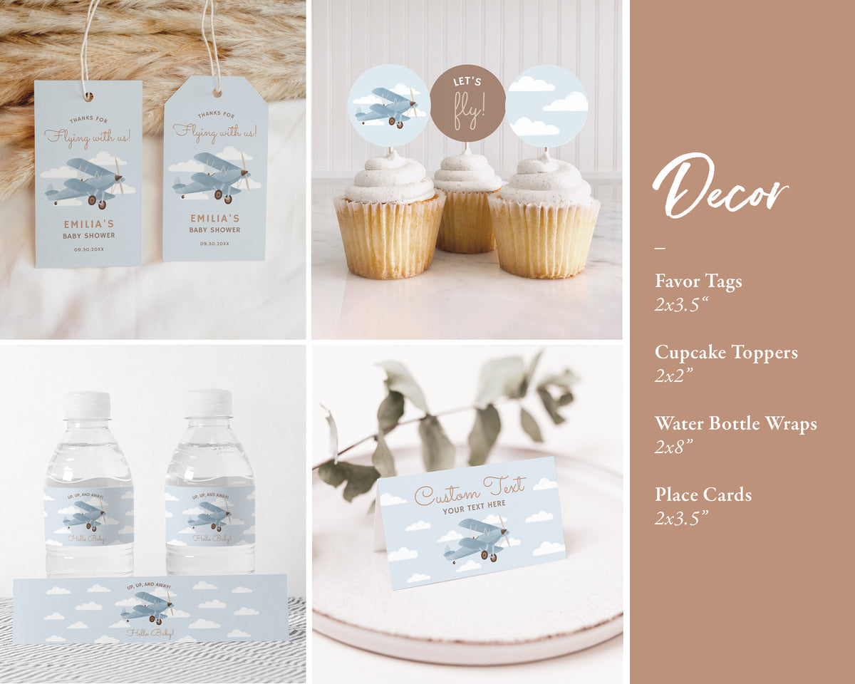 Editable Airplane Baby Shower Invitation Bundle