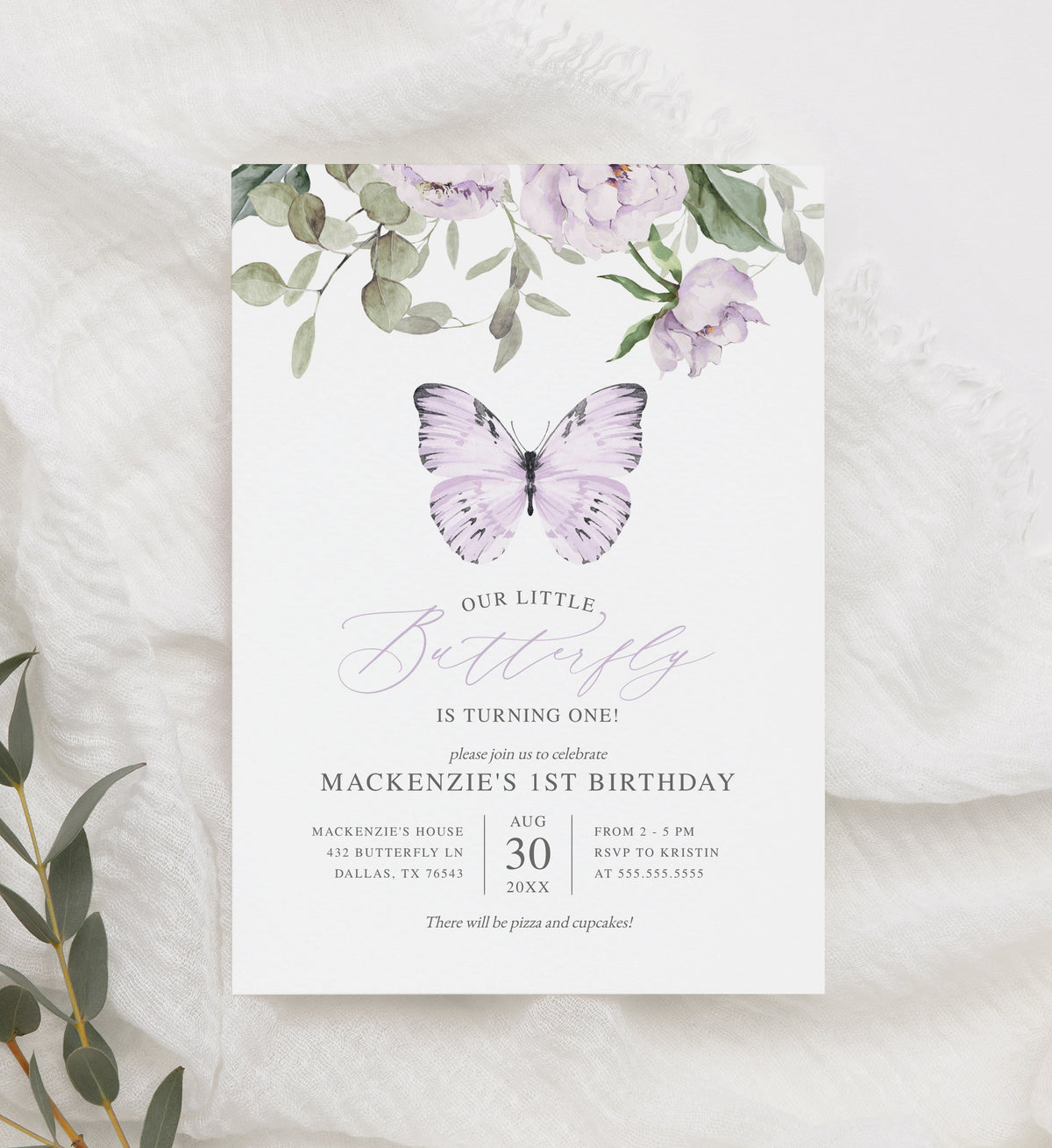 Editable Purple Butterfly Birthday Invitation Template