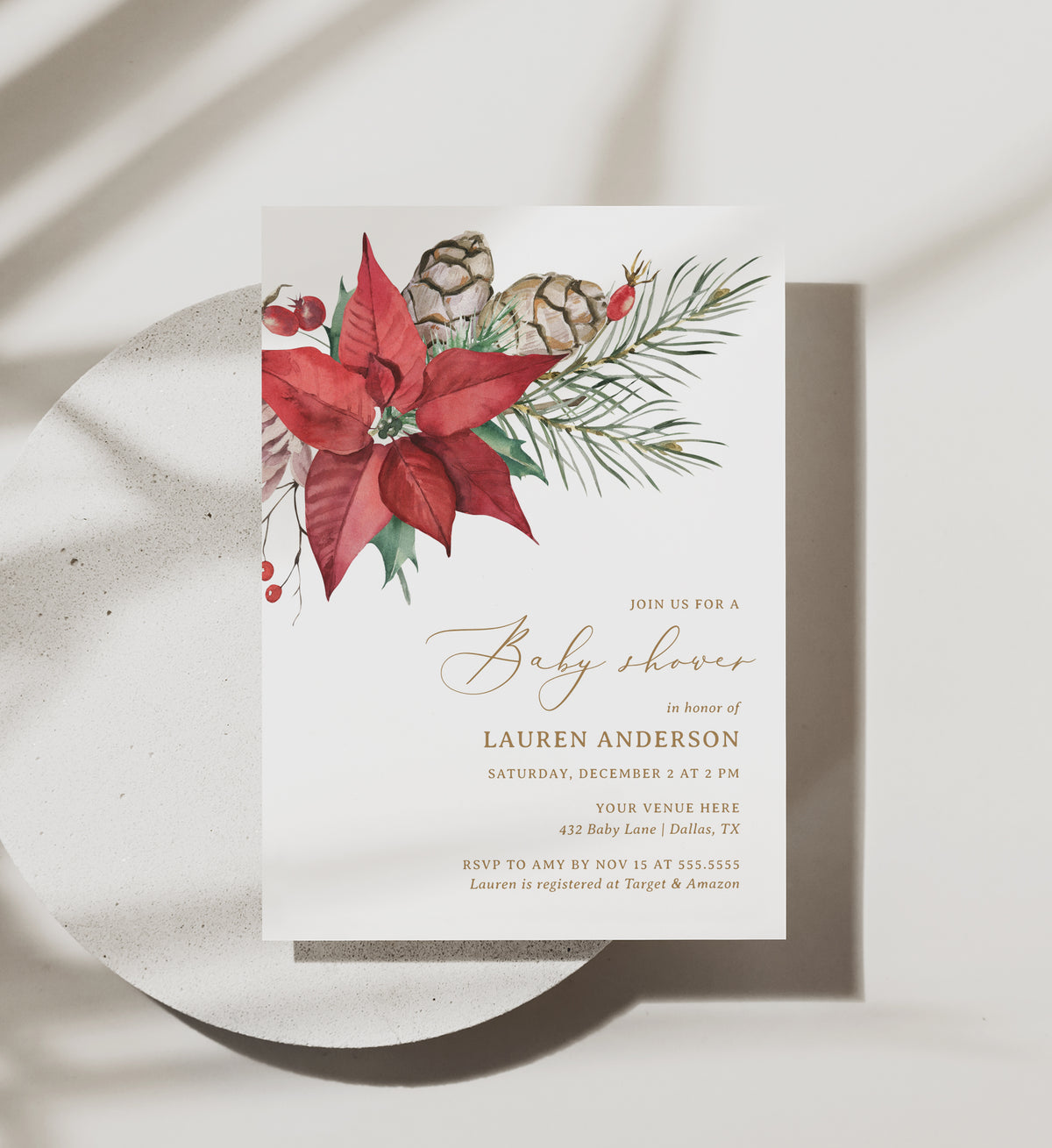 Poinsettia Baby Shower Invitation