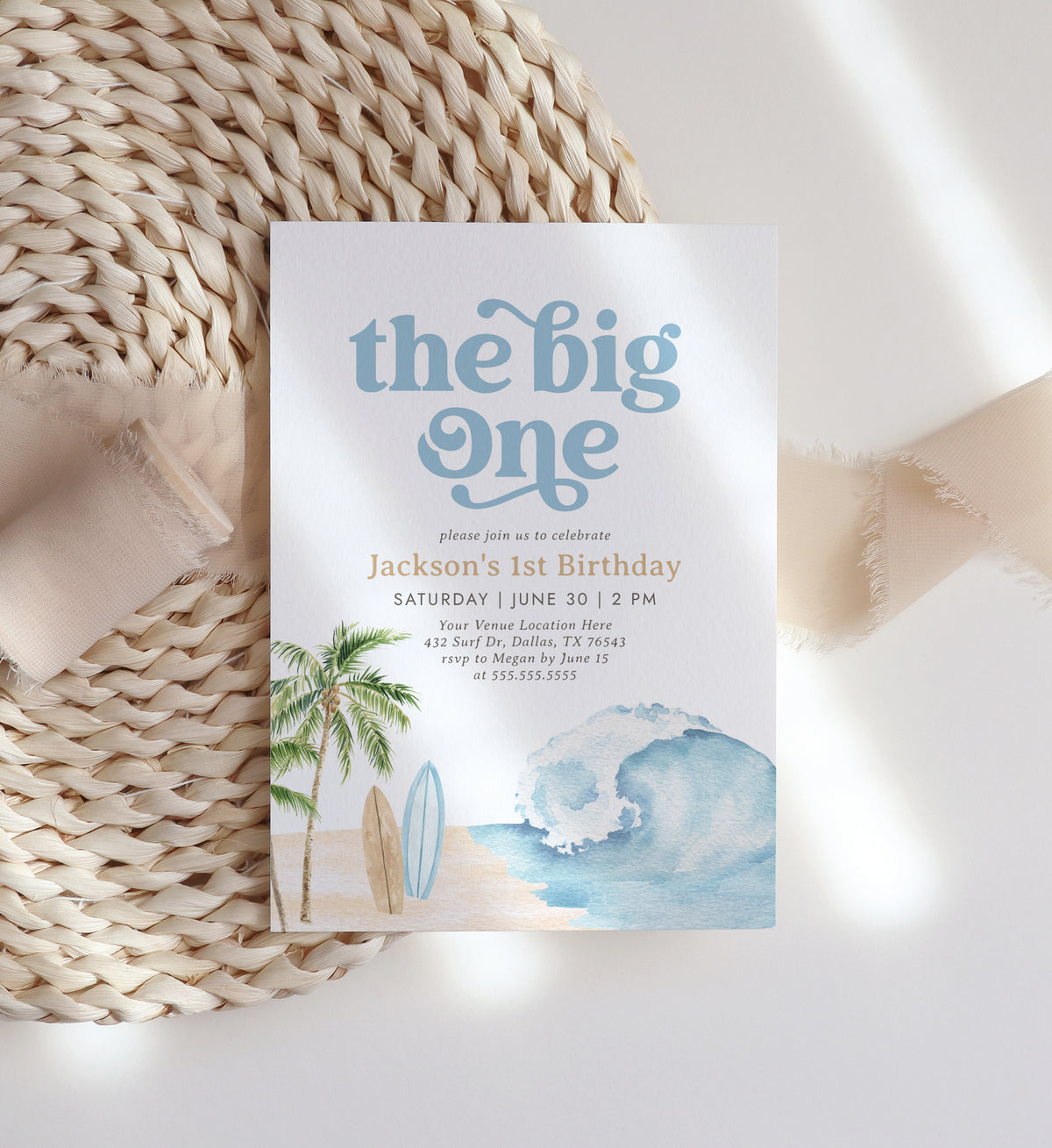 The Big One Surf Birthday Invitation Template