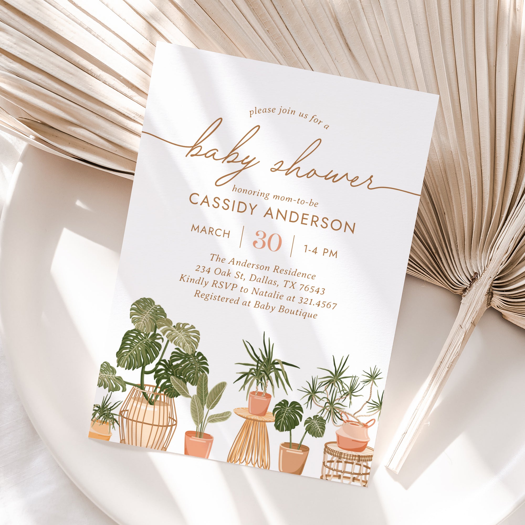 Boho Houseplant Baby Shower Invitation Template