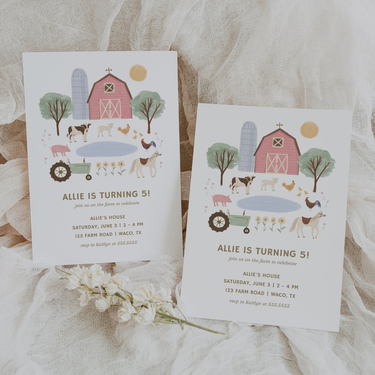 Editable Pink Farm Birthday Party Invitation Template