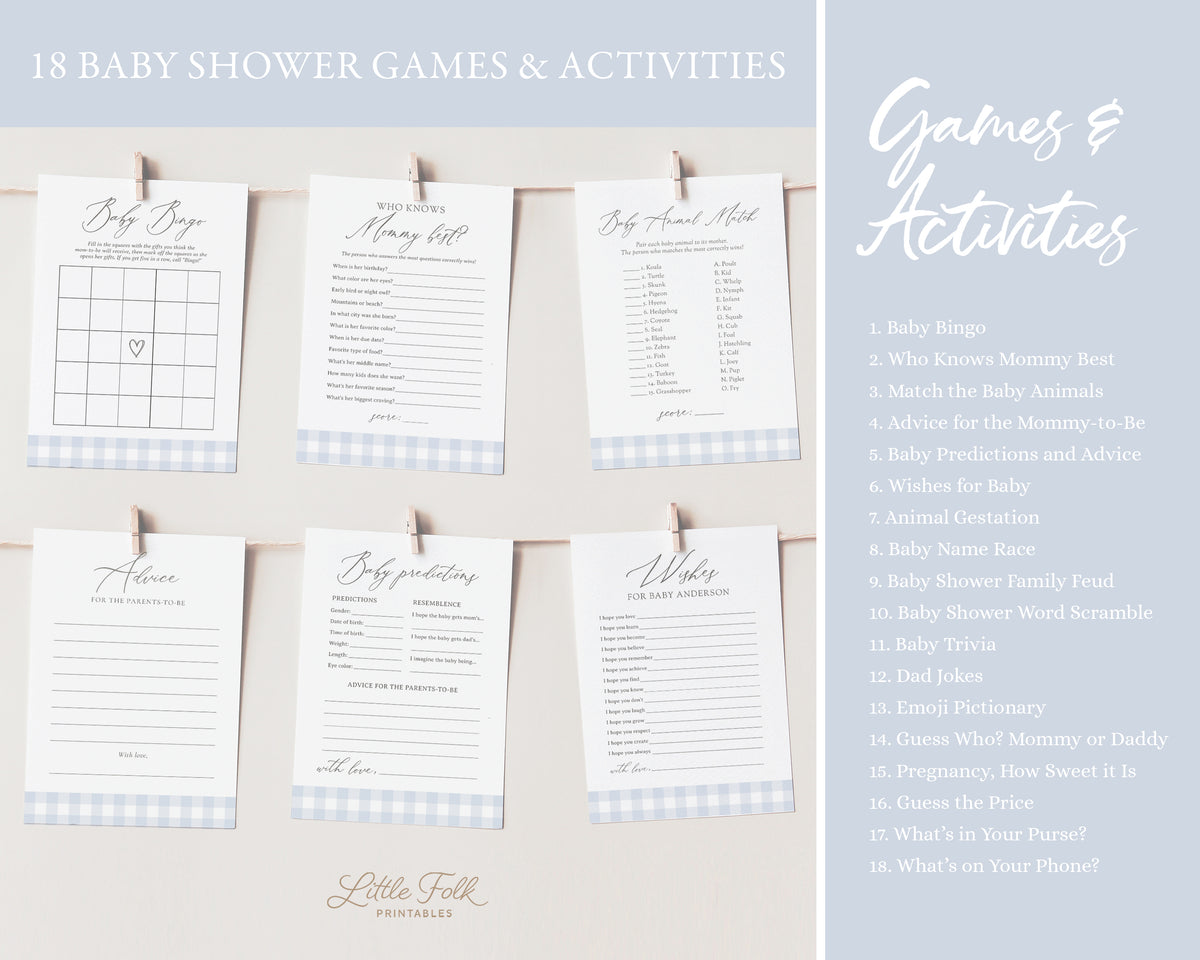 Editable Blue Gingham Baby Shower Invitation Bundle