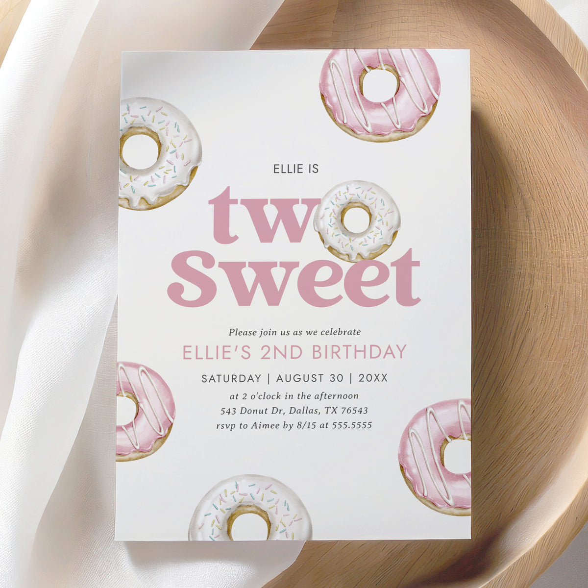 Editable Two Sweet Donut Birthday Invitation Template