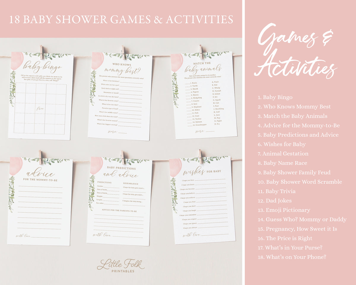 Editable Pink Balloon Baby Shower Invitation Bundle