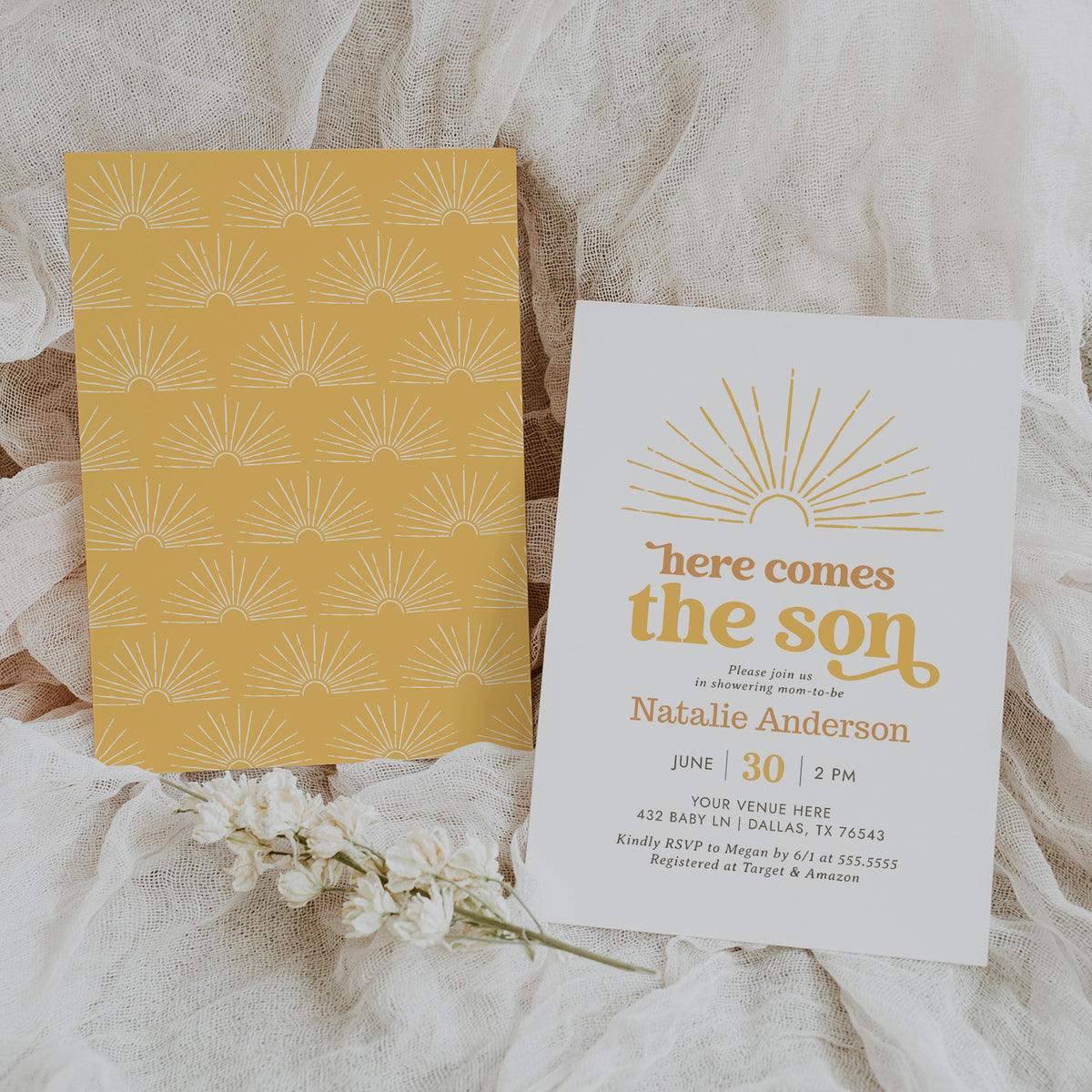 Editable Here Comes the Son Baby Shower Invitation Template