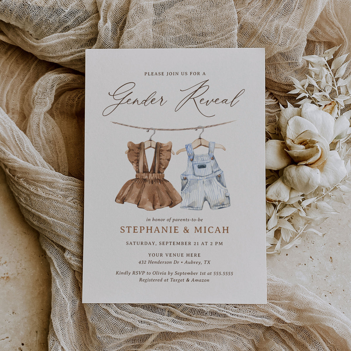 Baby Clothes Gender Reveal Invitation Template