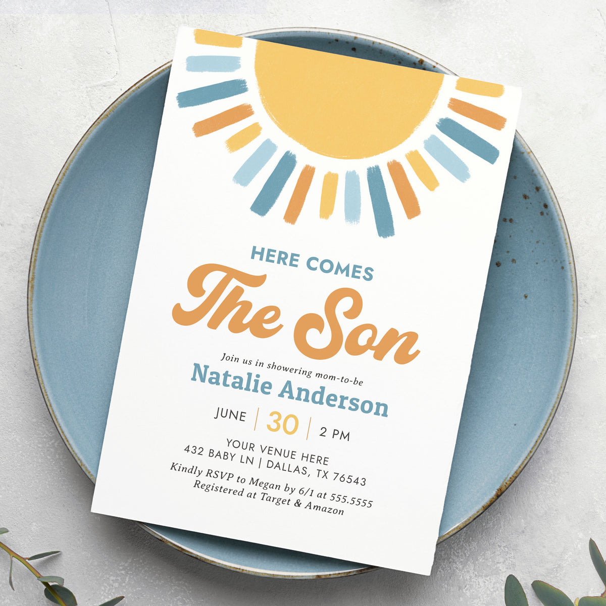 Boho Here Comes the Son Baby Shower Invitation