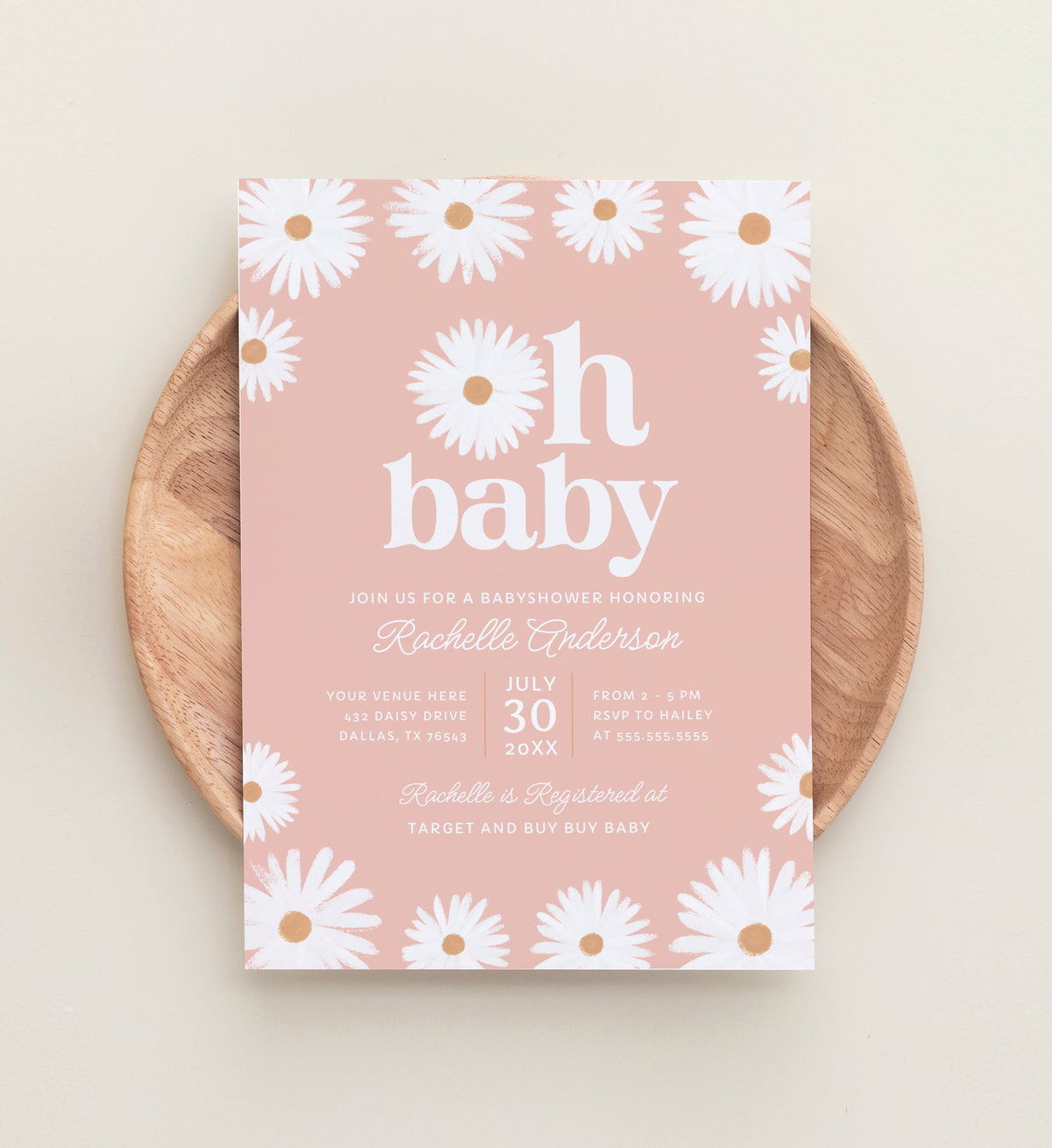 Oh Baby Pink Daisy Baby Shower Invitation Template