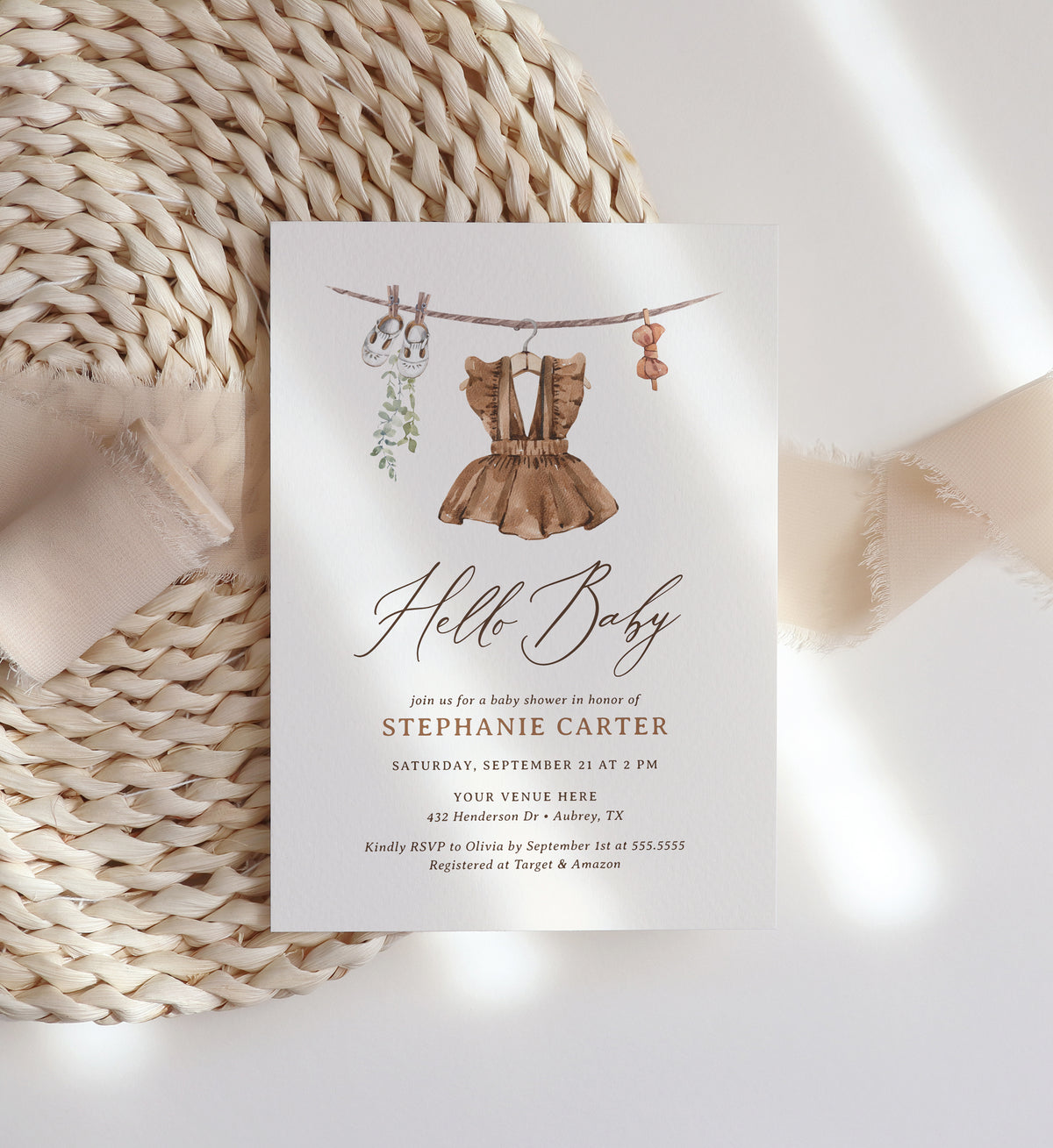 Editable Girl Baby Clothes Baby Shower Invitation Template