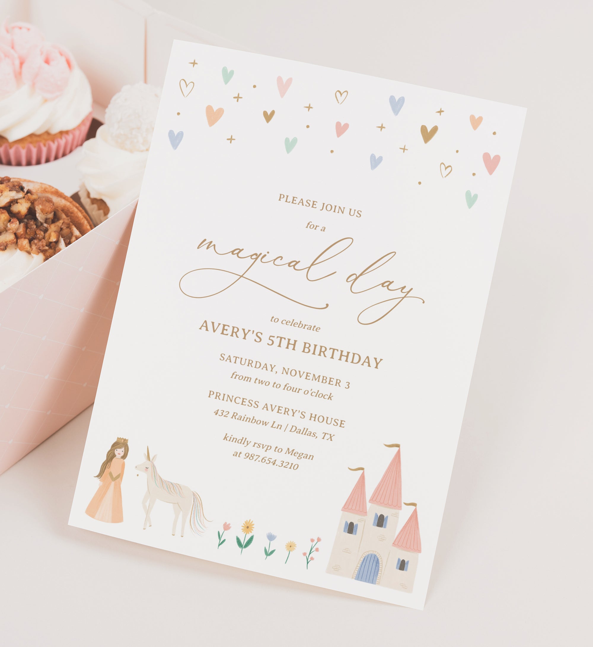 Editable Princess Birthday Party Invitation Template (Brunette)