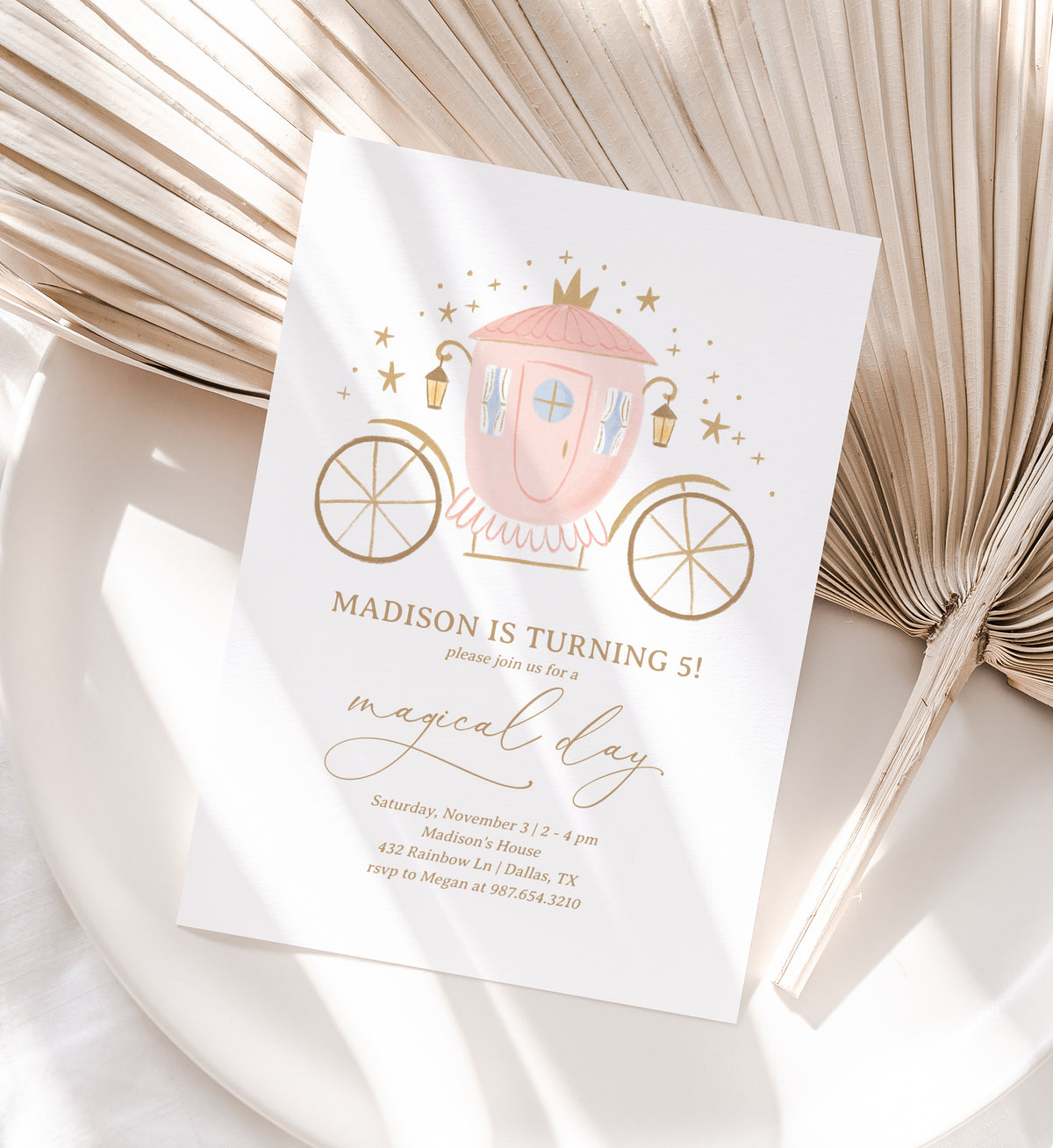 Editable Princess Carriage Birthday Party Invitation Template
