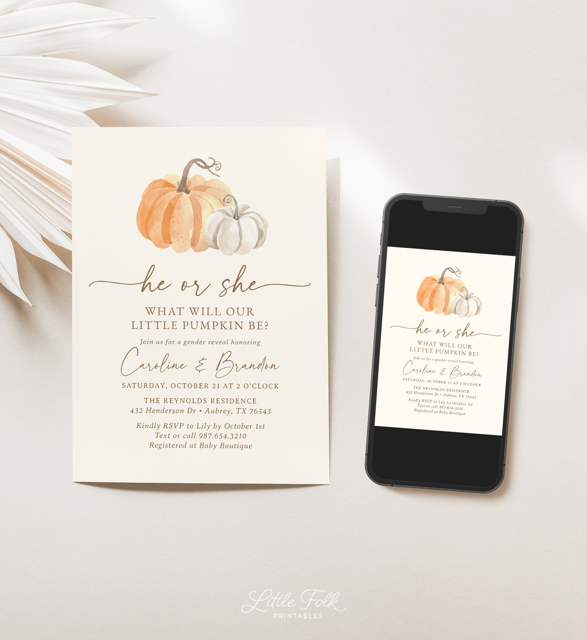 Pumpkin Gender Reveal Invitation Template