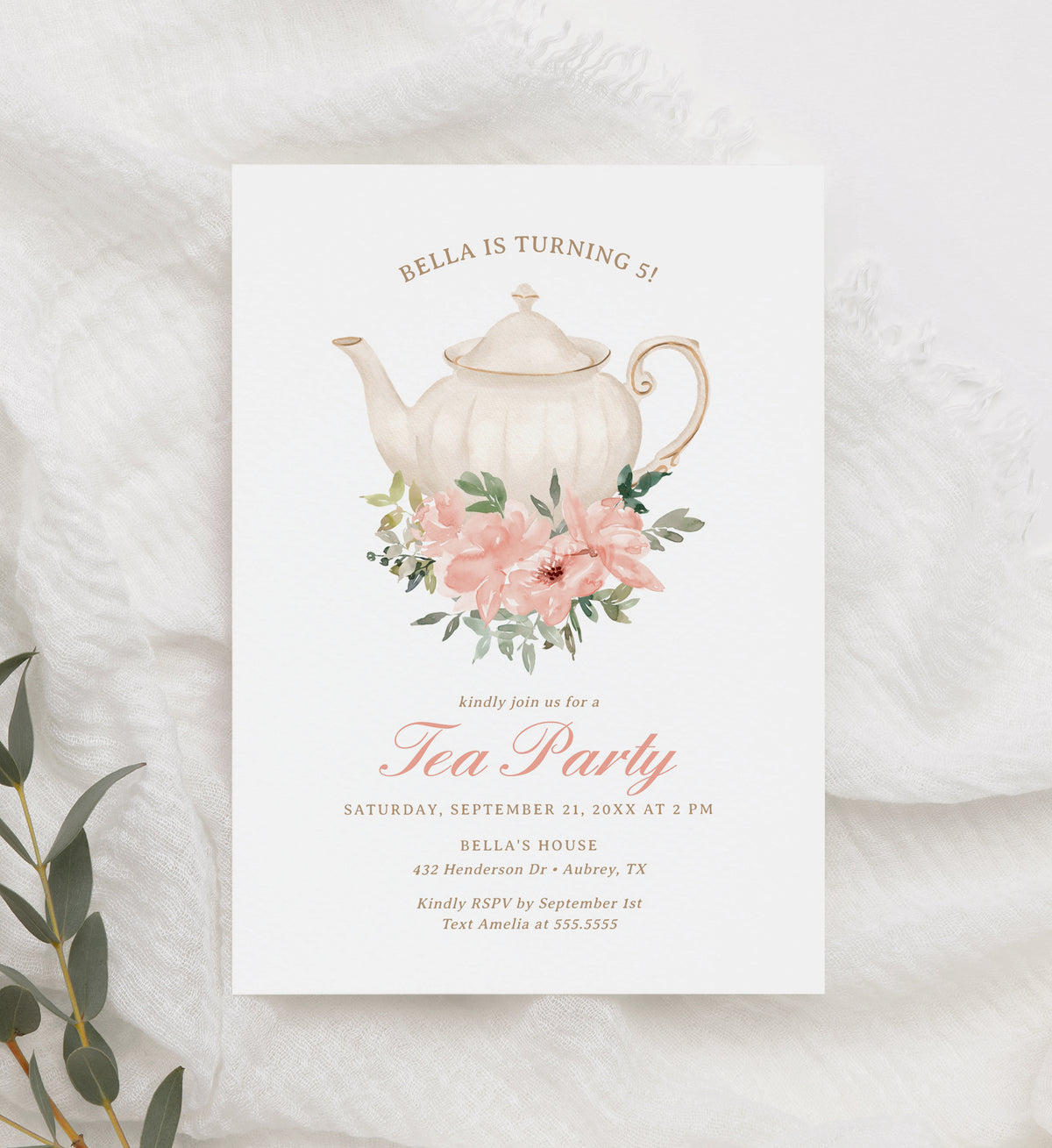 Editable Floral Tea Party Birthday Party Invitation Template