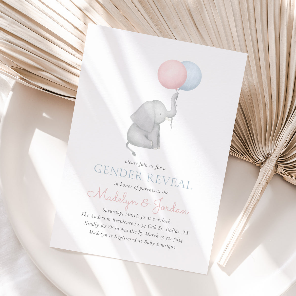 Editable Elephant Gender Reveal Invitation Template