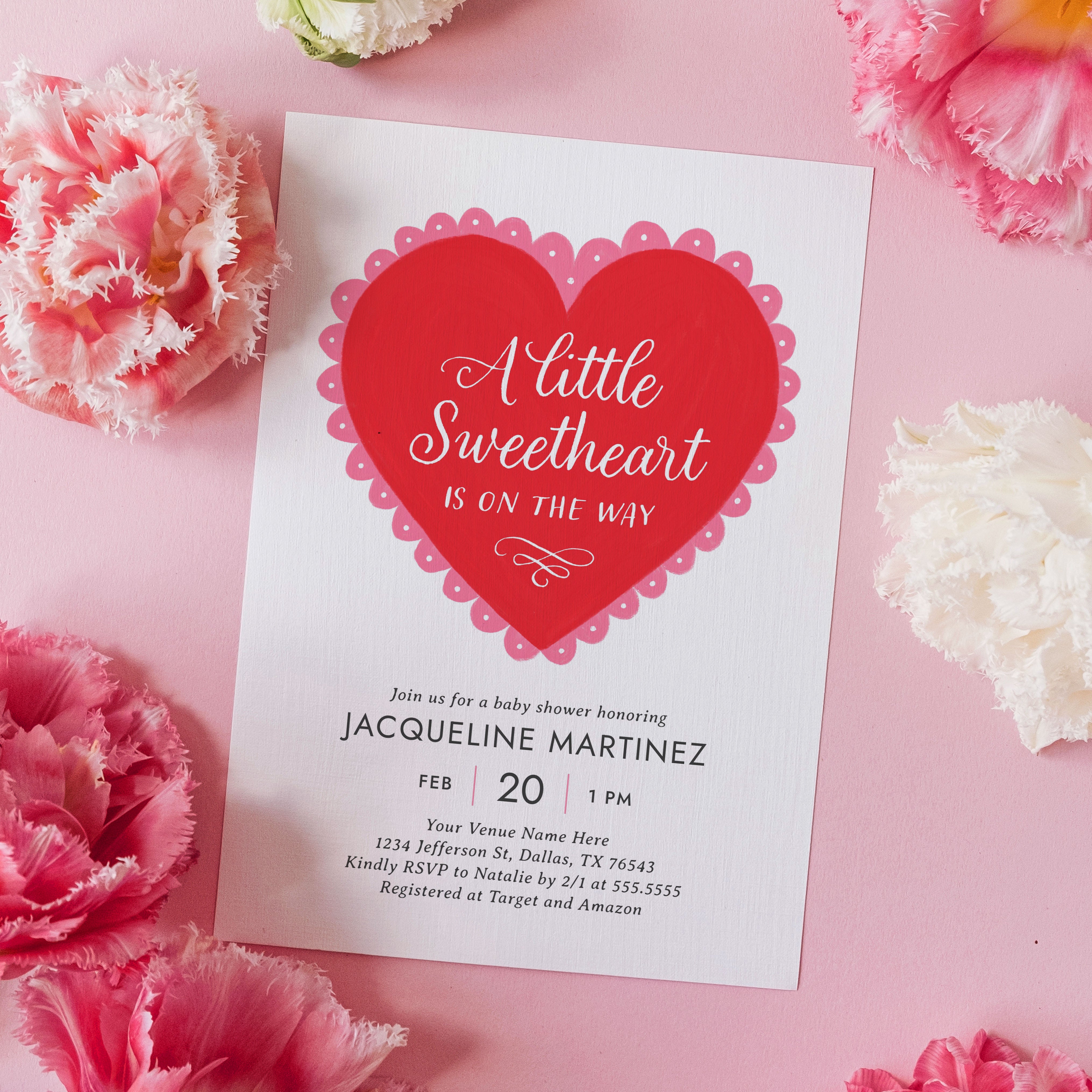 Little Sweetheart Lace Heart Baby Shower Invitation, image size:4061x4061