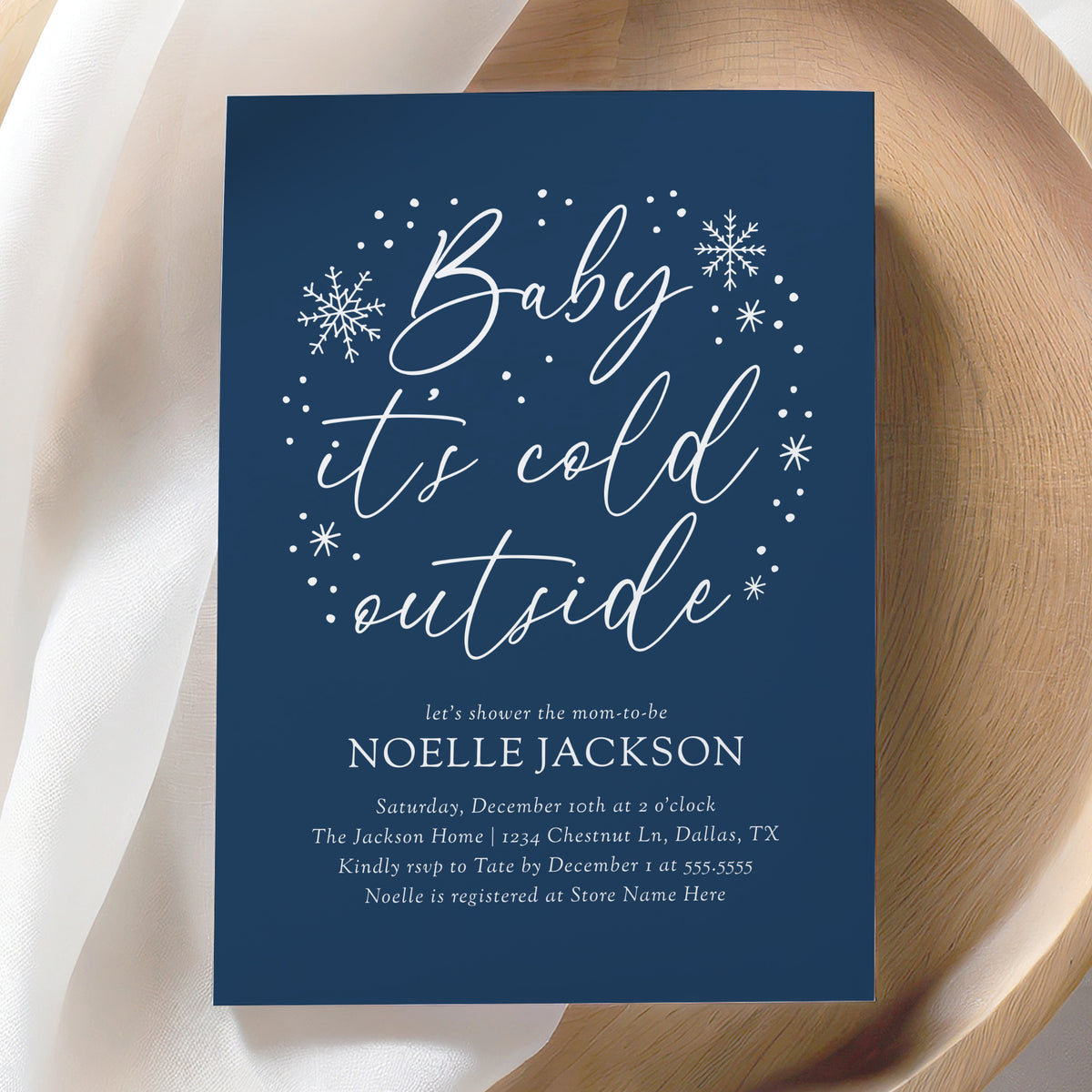 Blue Snowflake Baby Shower Invitation Template