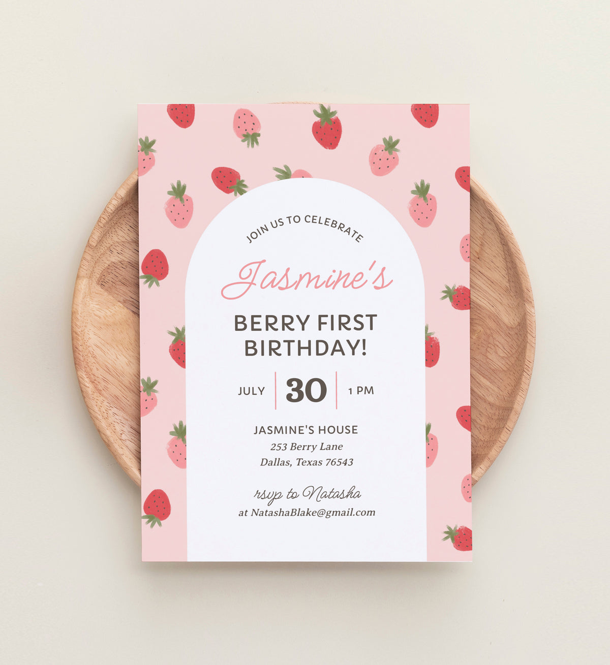 Editable Strawberry Birthday Party Invitation Template