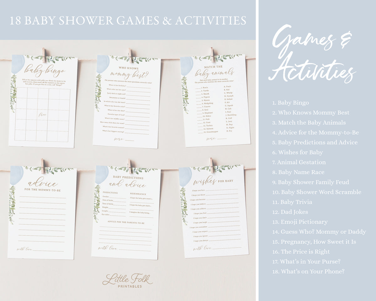 Editable Blue Balloon Baby Shower Invitation Bundle