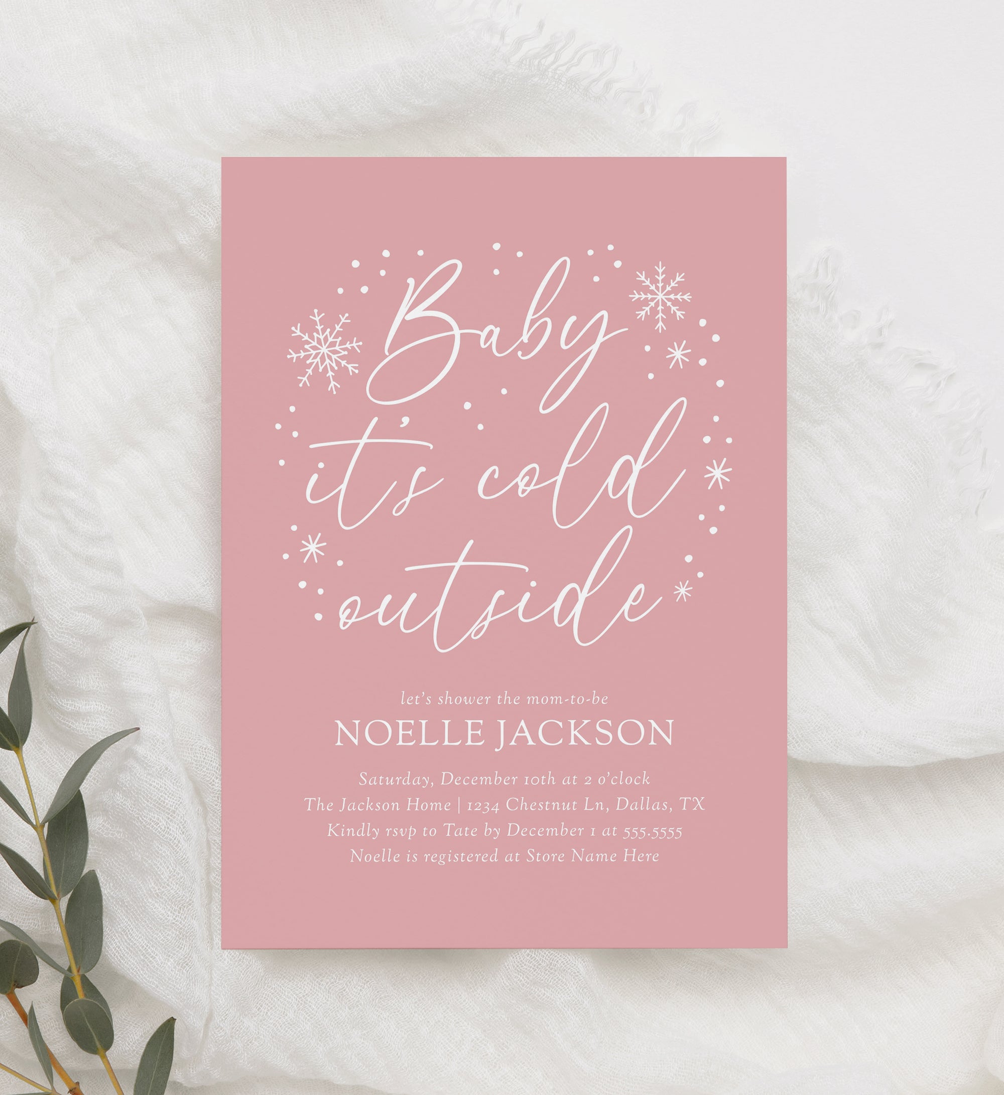 Pink Snowflake Baby Shower Invitation Template