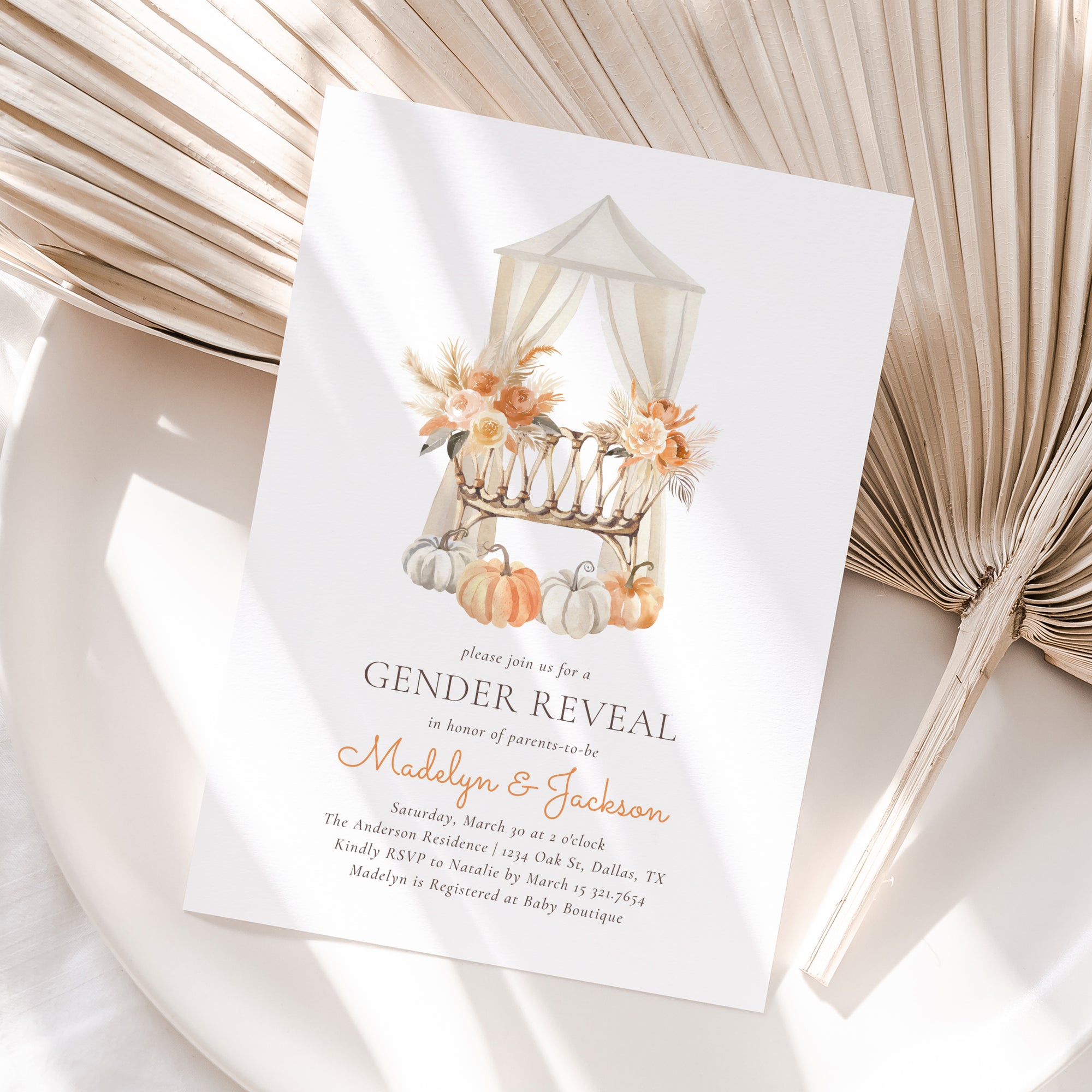 Fall Bassinet Gender Reveal Invitation Template