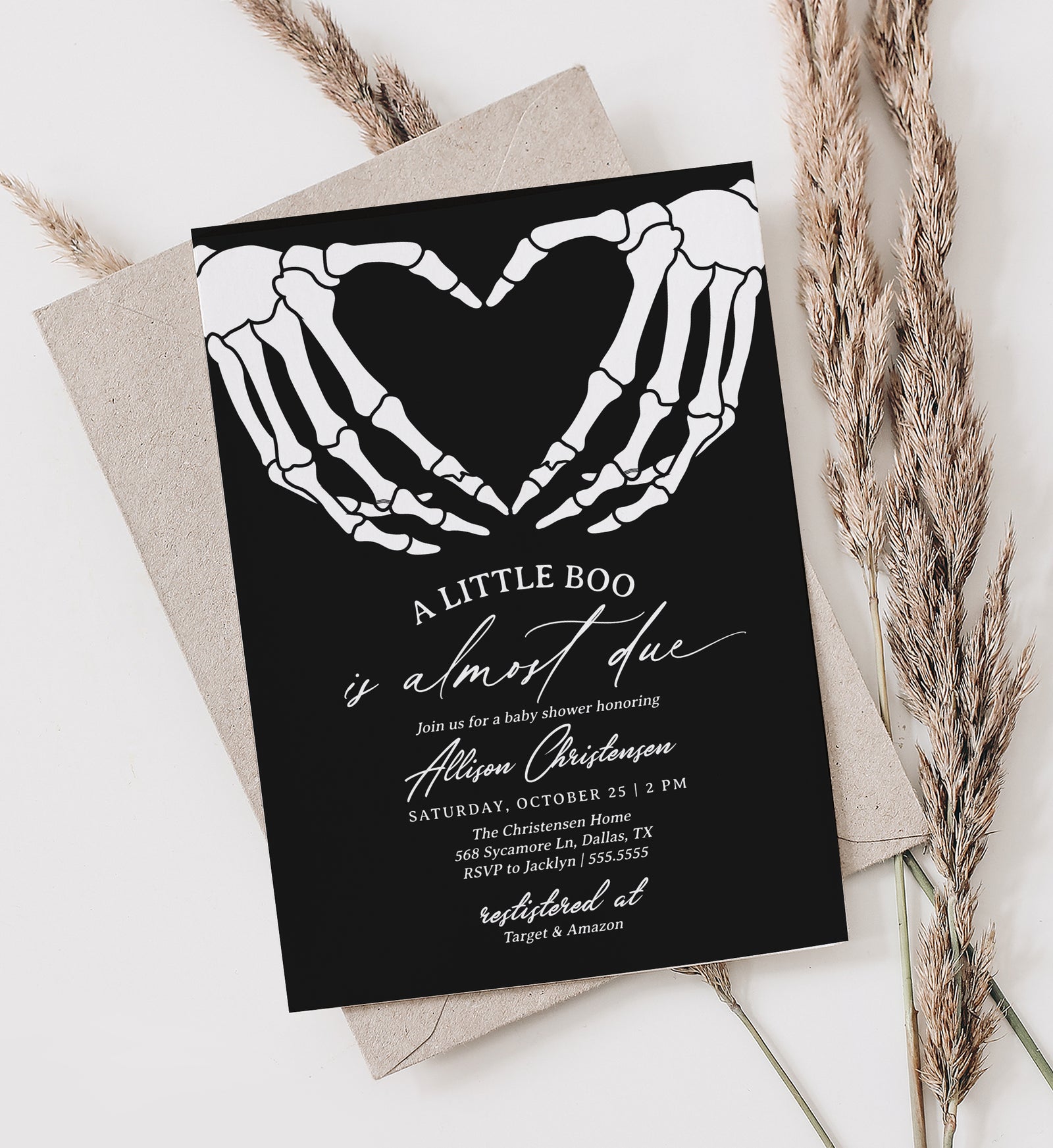 Little Boo Halloween Skeleton Baby Shower Invitation