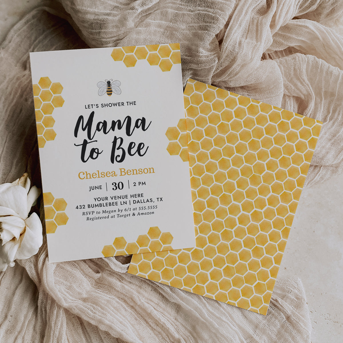 Mama to Bee Honeycomb Baby Shower Invitation