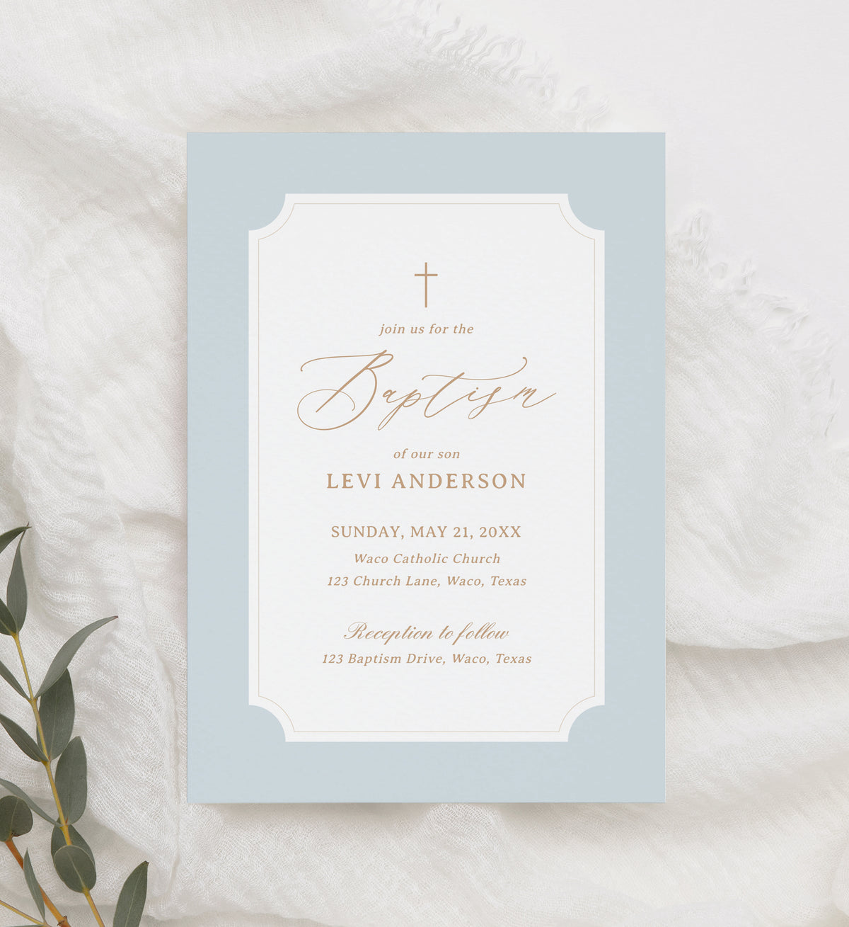 Minimalist Blue Border Baptism Invitation Template