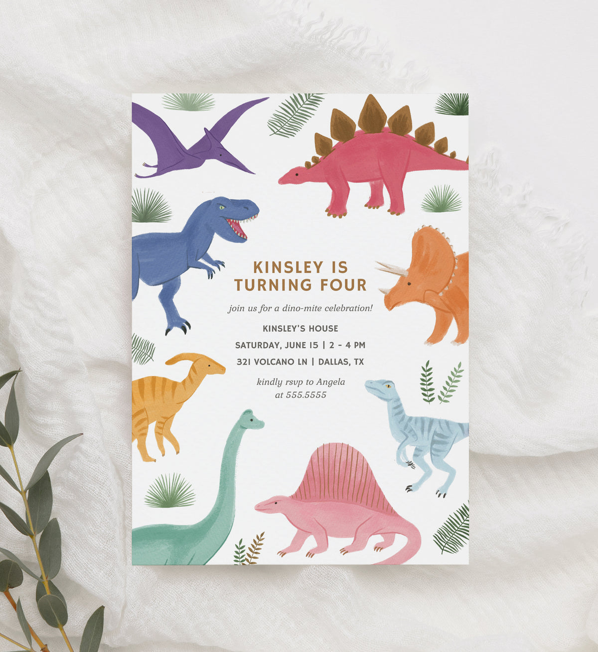Editable Pastel Dinosaur Birthday Invitation Template