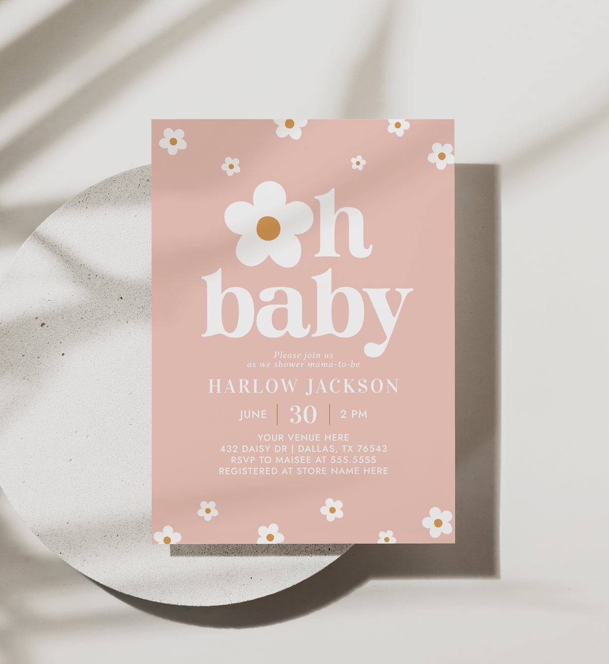 Pink Daisy Baby Shower Invitation