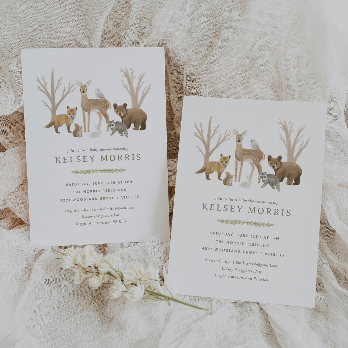 Editable Woodland Animals Baby Shower Invitation Template