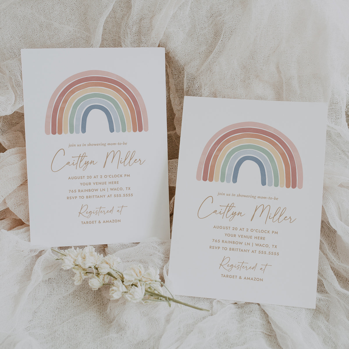 Editable Rainbow Baby Shower Invitation Template