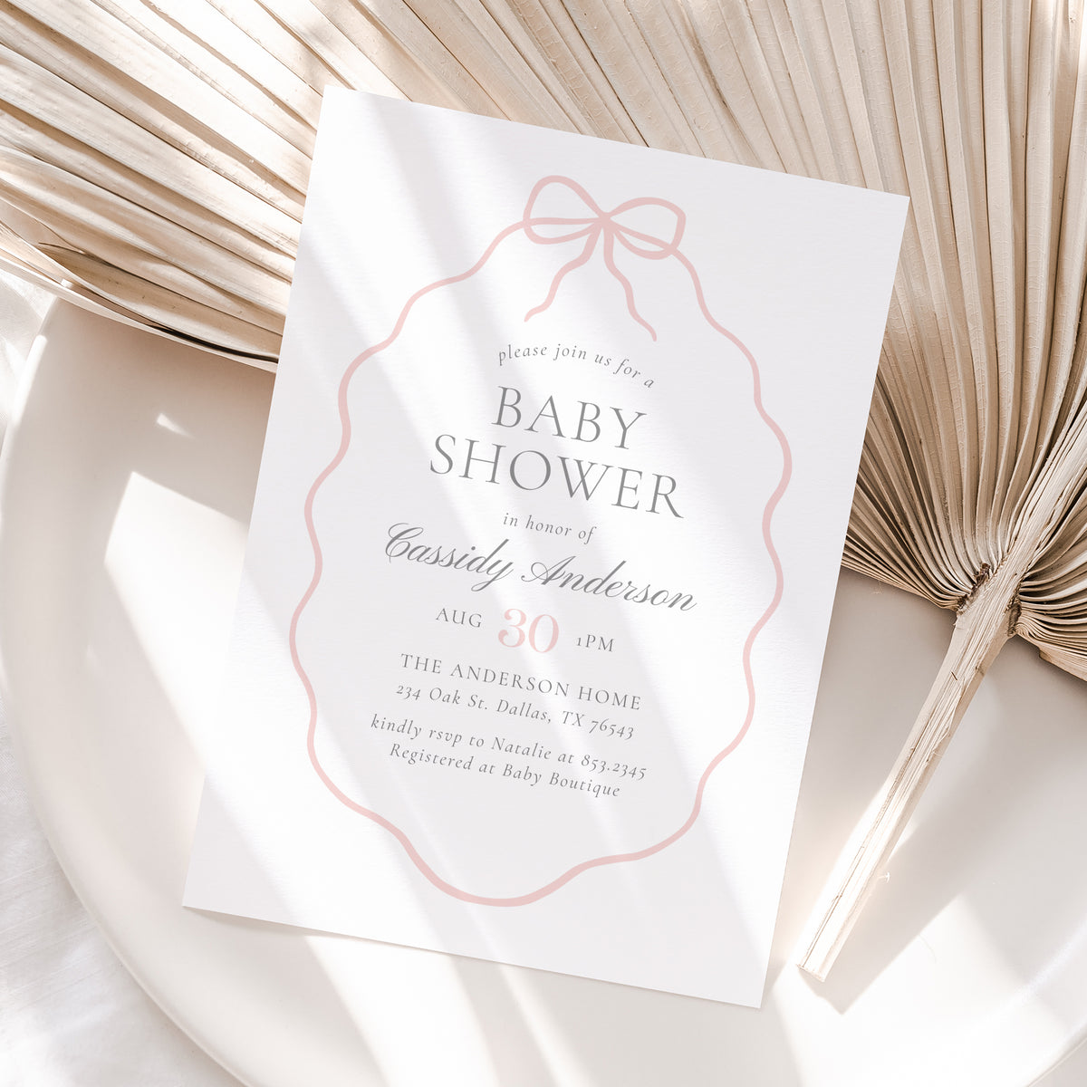 Vintage Pink Bow Baby Shower Invitation Template