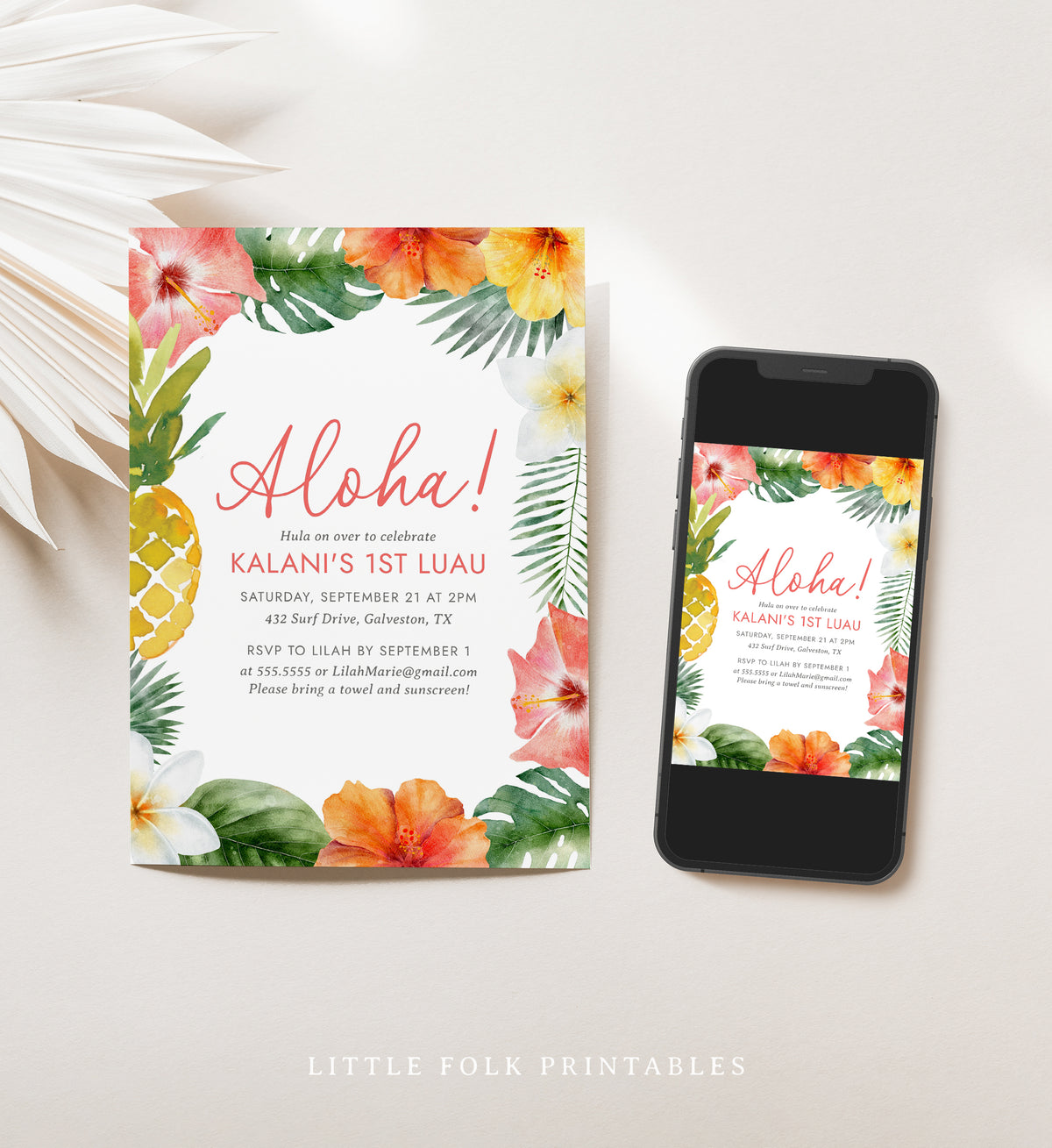 Editable Luau Birthday Party Invitation Template