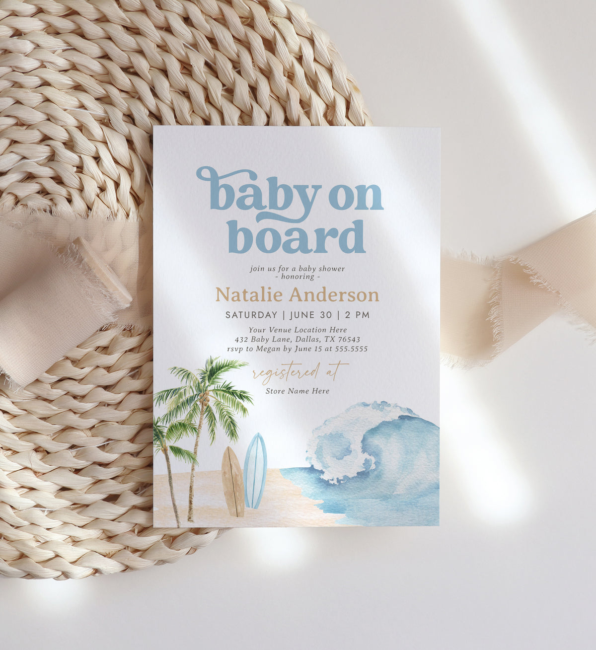 Baby on Board Surf Baby Shower Invitation Template