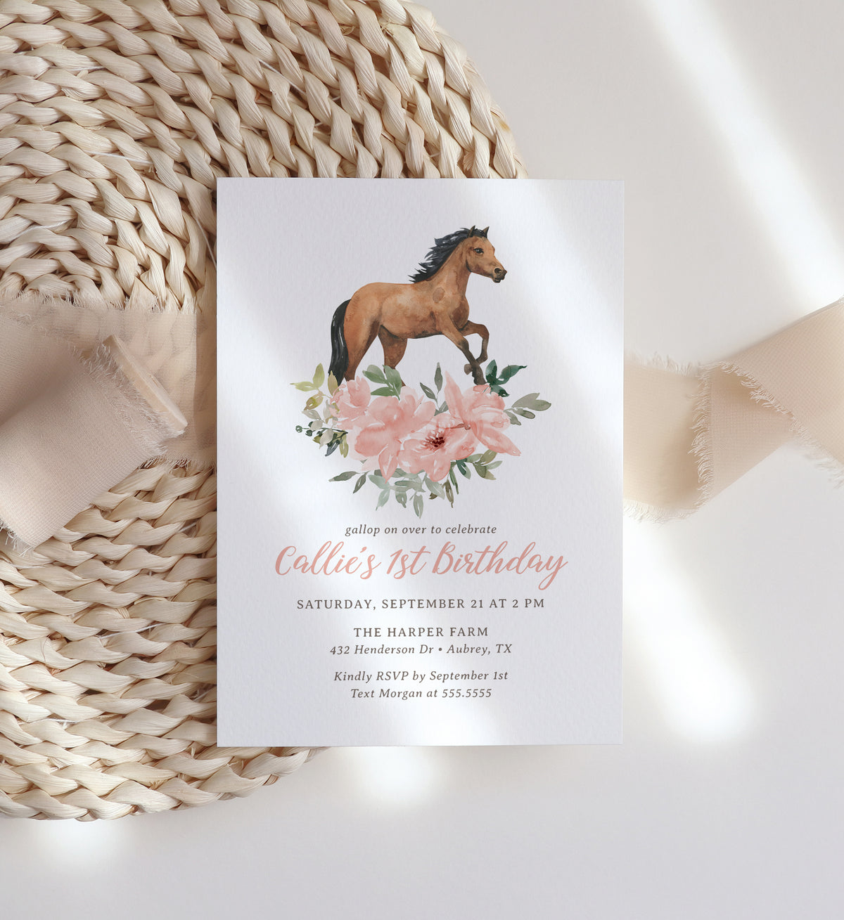 Editable Floral Horse Birthday Party Invitation Template