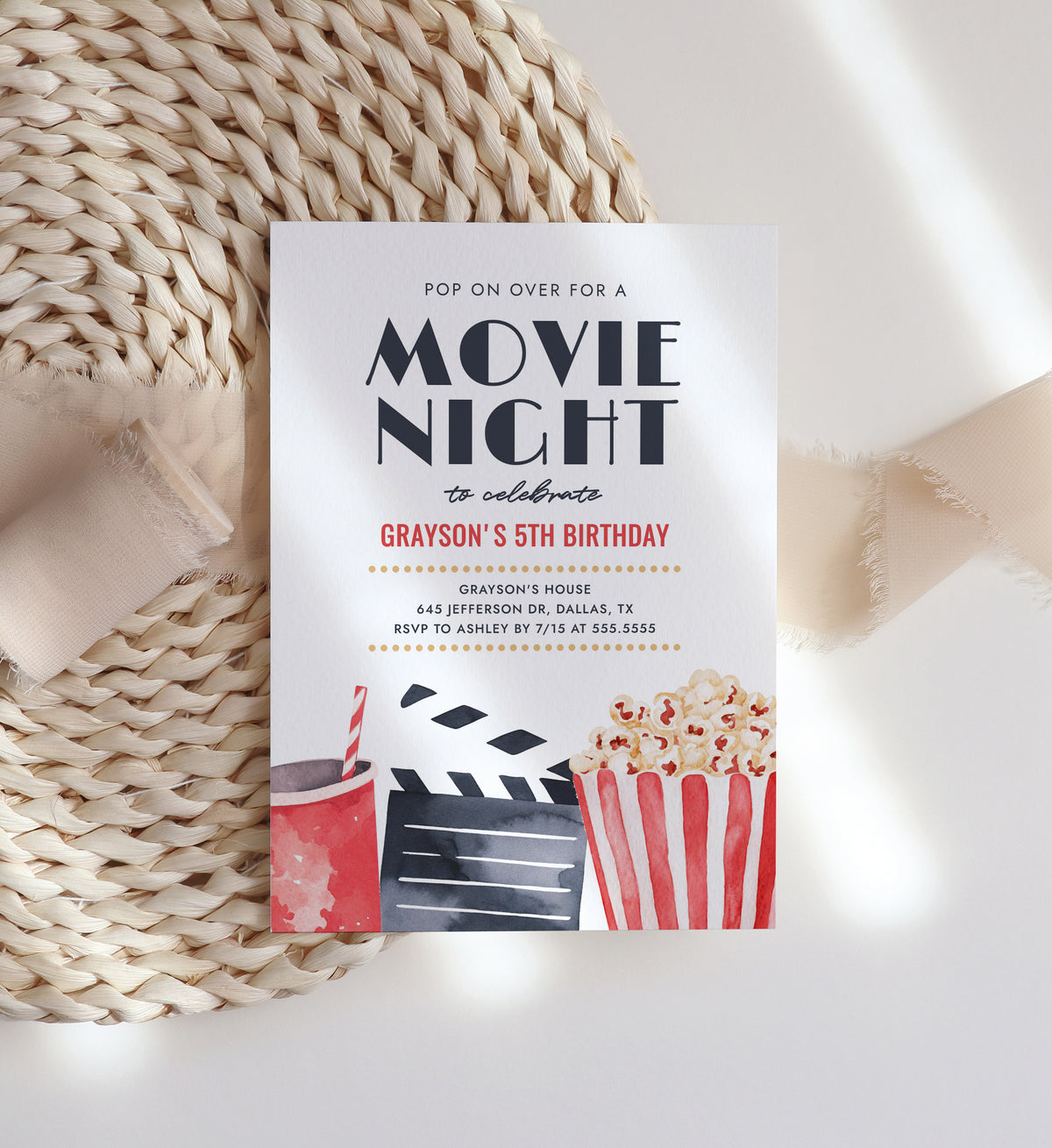 Editable Movie Night Birthday Invitation Template