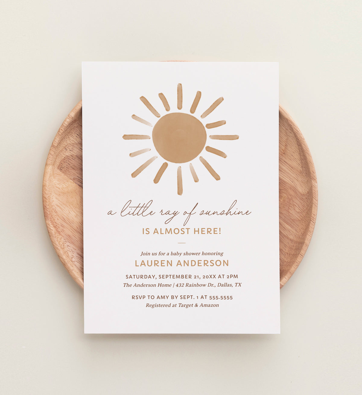 Editable Little Ray of Sunshine Baby Shower Invitation Template